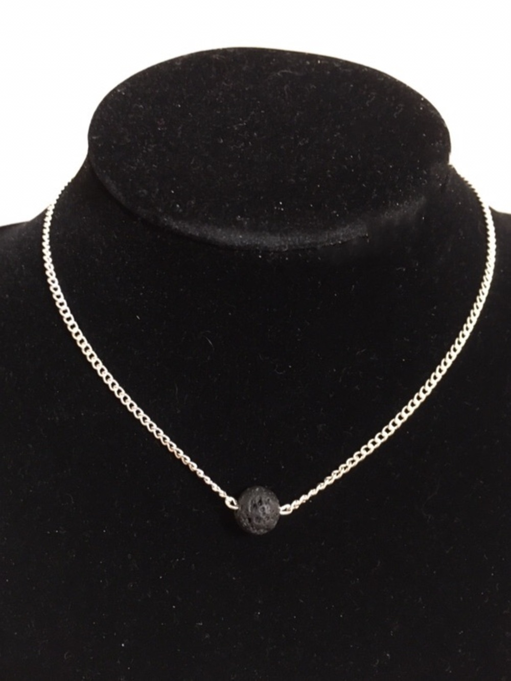 Minimalist Black Lava Bead Silver Chain Necklace